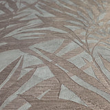 M23003 Floral Taupe Gray copper metallic palm tree leaves branches textured wallpaper
