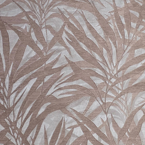 M23003 Floral Taupe Gray copper metallic palm tree leaves branches textured wallpaper
