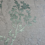 M23013 Gray green metallic botanical plants branches faux fabric textured wallpaper 3D