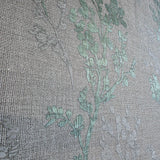 M23013 Gray green metallic botanical plants branches faux fabric textured wallpaper 3D