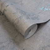 M23013 Gray green metallic botanical plants branches faux fabric textured wallpaper 3D
