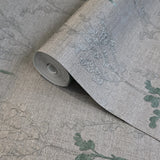 M23013 Gray green metallic botanical plants branches faux fabric textured wallpaper 3D