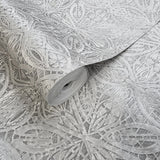 M23046 Gray silver metallic Moroccan lace ornamental damask textured wallpaper rolls 3D
