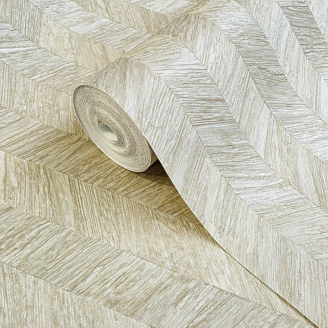 M23054 Modern Herringbone golden nude ivory yellow brass faux wood textured wallpaper