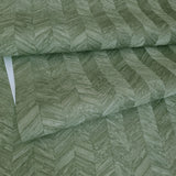 M23058 Contemporary Herringbone olive hunter green faux wood textured wallpaper roll 3D
