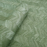 M23058 Contemporary Herringbone olive hunter green faux wood textured wallpaper roll 3D
