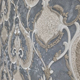 M31910 Gray beige gold brass tan faux plaster textured Victorian damask Wallpaper rolls
