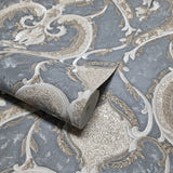 M31910 Gray beige gold brass tan faux plaster textured Victorian damask Wallpaper rolls

