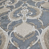 M31910 Gray beige gold brass tan faux plaster textured Victorian damask Wallpaper rolls
