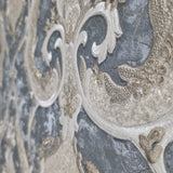 M31910 Gray beige gold brass tan faux plaster textured Victorian damask Wallpaper rolls
