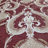 M31913 Burgundy red Ivory gold metallic plaster textured Victorian damask Wallpaper 3D