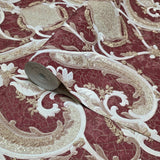 M31913 Burgundy red Ivory gold metallic plaster textured Victorian damask Wallpaper 3D