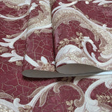 M31913 Burgundy red Ivory gold metallic plaster textured Victorian damask Wallpaper 3D