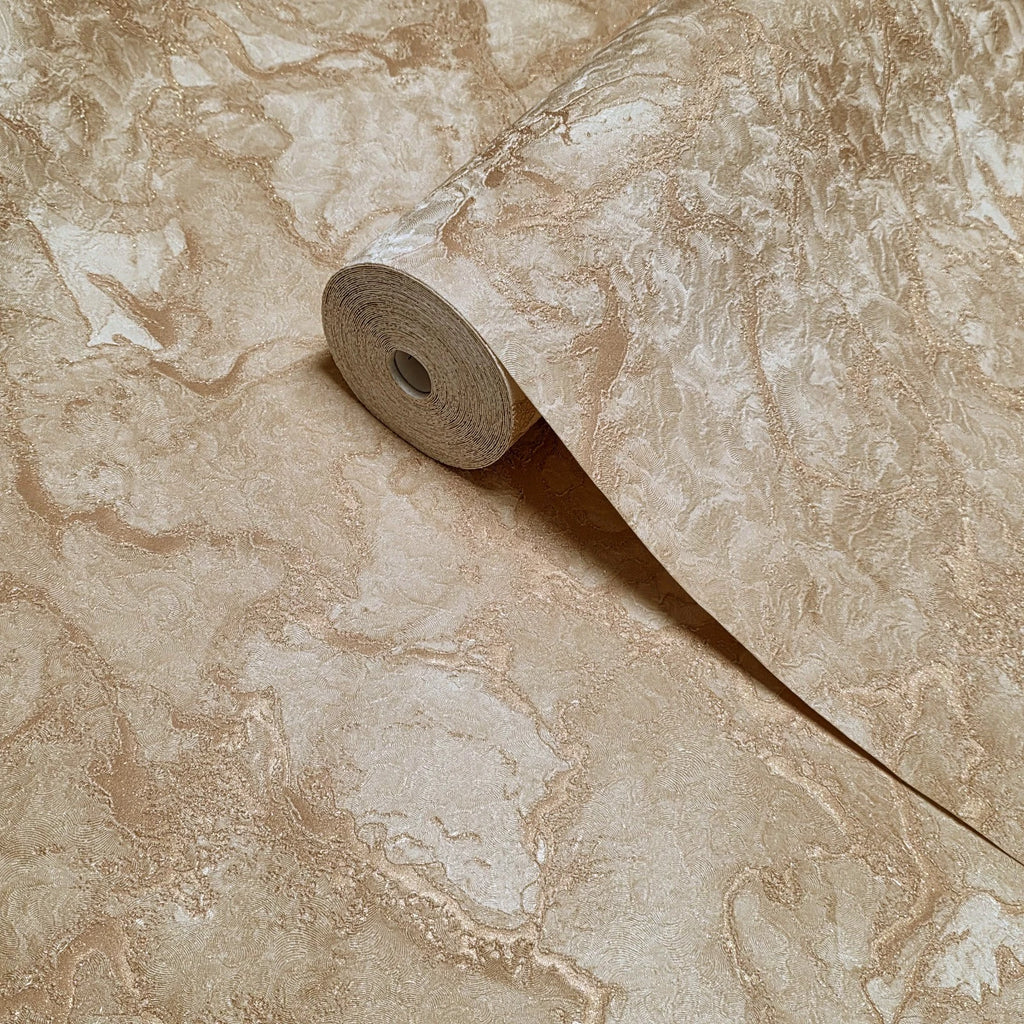 M31940 Modern buff Beige Tan rose gold metallic faux cracked plaster t ...