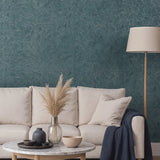 M31941 Dark deep Teal green blue gold metallic faux cracked plaster textured Wallpaper
