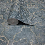 M31941 Dark deep Teal green blue gold metallic faux cracked plaster textured Wallpaper
