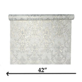 M34925 Ivory gold metallic faux plaster textured Victorian floral damask Wallpaper roll
