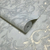 M34925 Ivory gold metallic faux plaster textured Victorian floral damask Wallpaper roll
