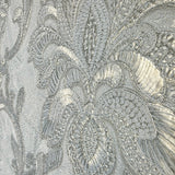 M34925 Ivory gold metallic faux plaster textured Victorian floral damask Wallpaper roll
