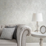 M34925 Ivory gold metallic faux plaster textured Victorian floral damask Wallpaper roll
