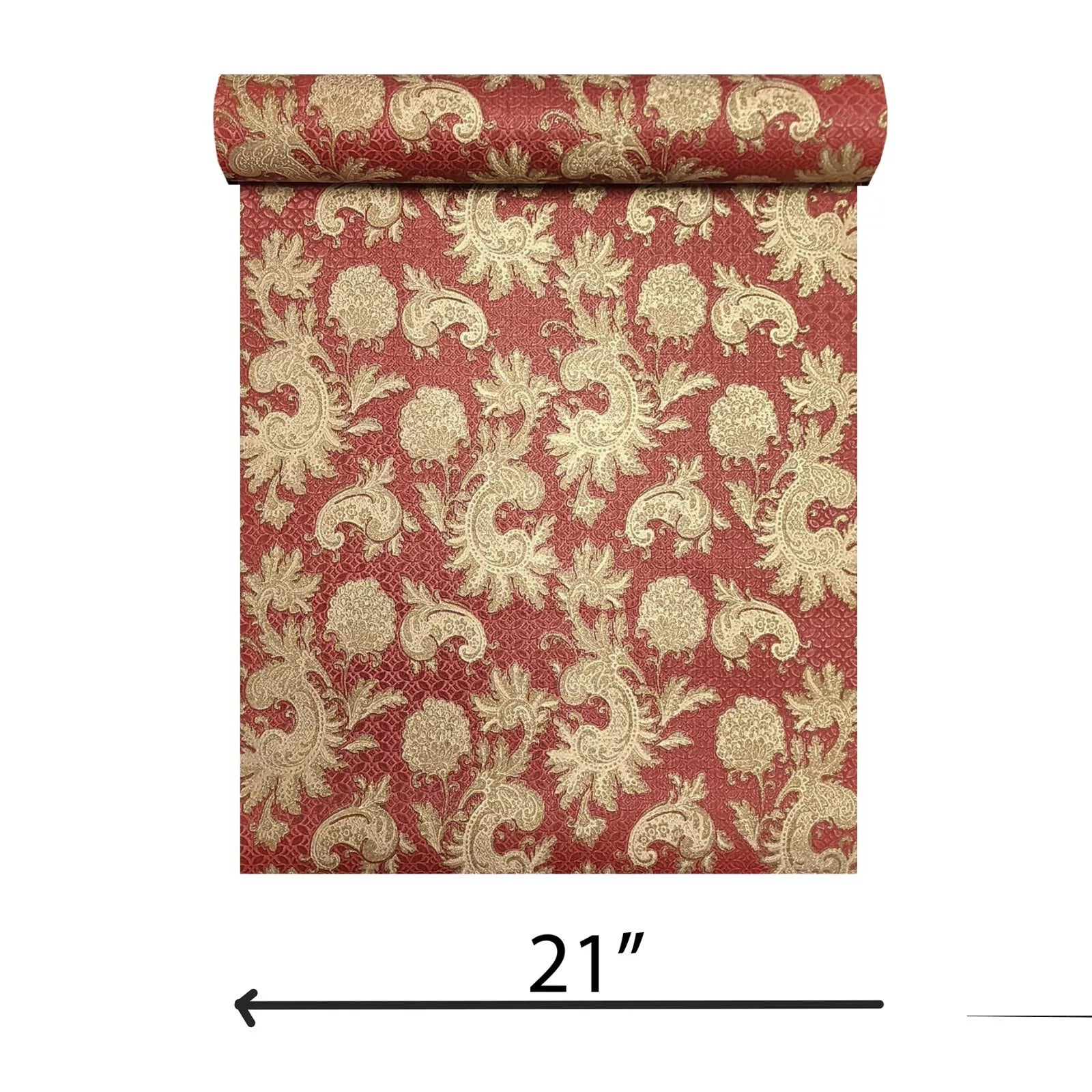 M50507 Shimmer Red gold faux silk fabric Asian paisley floral
