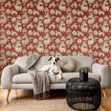 M50507 Shimmer Red gold faux silk fabric Asian paisley floral damask textured Wallpaper