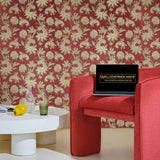 M50507 Shimmer Red gold faux silk fabric Asian paisley floral damask textured Wallpaper