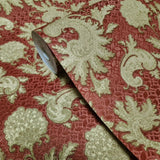 M50507 Shimmer Red gold faux silk fabric Asian paisley floral damask textured Wallpaper