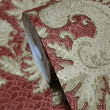 M50507 Shimmer Red gold faux silk fabric Asian paisley floral damask textured Wallpaper