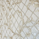 M50509 Pearl beige cream Brass faux fabric textured damask Victorian diamonds Wallpaper
