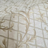 M50509 Pearl beige cream Brass faux fabric textured damask Victorian diamonds Wallpaper
