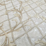 M50509 Pearl beige cream Brass faux fabric textured damask Victorian diamonds Wallpaper
