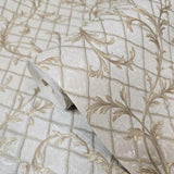 M50509 Pearl beige cream Brass faux fabric textured damask Victorian diamonds Wallpaper
