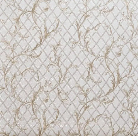 M50509 Pearl beige cream Brass faux fabric textured damask Victorian diamonds Wallpaper
