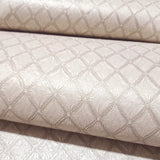 M50517 Embossed Pearl Beige cream faux fabric textured diamonds trellis Wallpaper rolls
