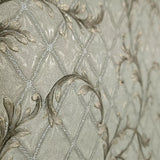 M50518 Brass bronze metallic faux fabric textured damask Victorian diamonds Wallpaper