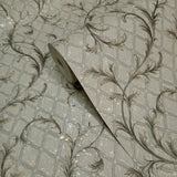 M50518 Brass bronze metallic faux fabric textured damask Victorian diamonds Wallpaper