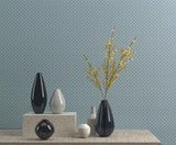 M50533 Embossed blue gray gold faux fabric textured diamond monogram modern Wallpaper
