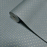 M50533 Embossed blue gray gold faux fabric textured diamond monogram modern Wallpaper
