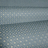 M50533 Embossed blue gray gold faux fabric textured diamond monogram modern Wallpaper
