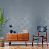 M50533 Embossed blue gray gold faux fabric textured diamond monogram modern Wallpaper
