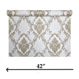 M69909 Off white cream brass metallic faux plaster textured Victorian damask Wallpaper