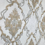 M69909 Off white cream brass metallic faux plaster textured Victorian damask Wallpaper