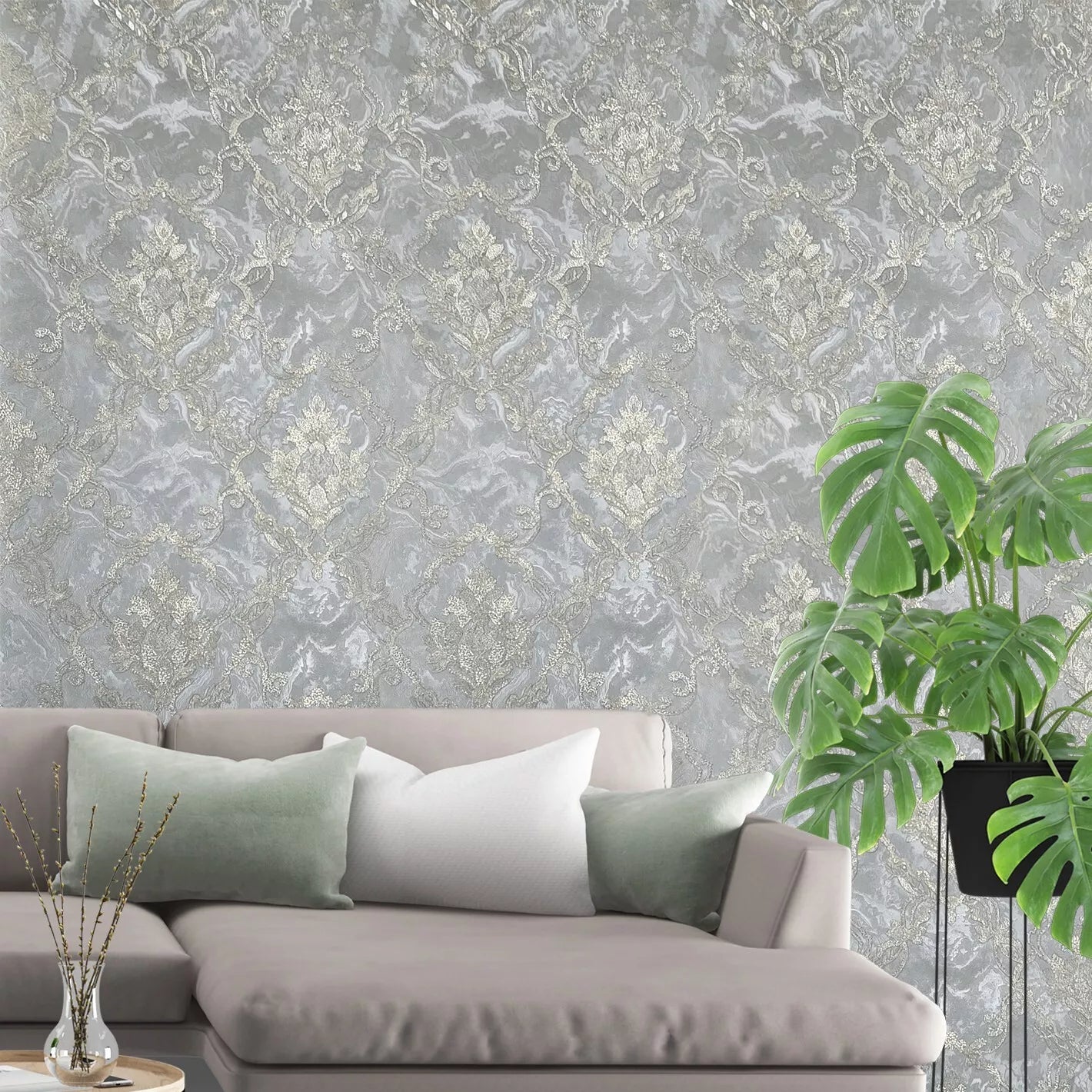 M69913 Gray silver brass metallic pearl plaster textured Victorian