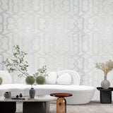 M69916 White cream tan silver trellis lines faux liquid art marble textured Wallpaper