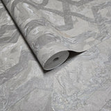 M69922 Beige cream tan silver trellis lines faux liquid art marble textured Wallpaper