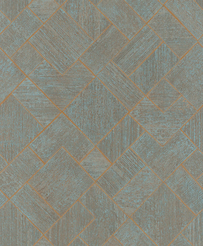 MA35512 Marquetry Teal Tile Wallpaper