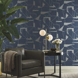 MD7112 Abstract Geo Navy Silver Wallpaper