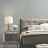 MD7123 Trees Silhouette Blue Silver Wallpaper