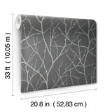 MD7125 Trees Silhouette Charcoal Silver Wallpaper